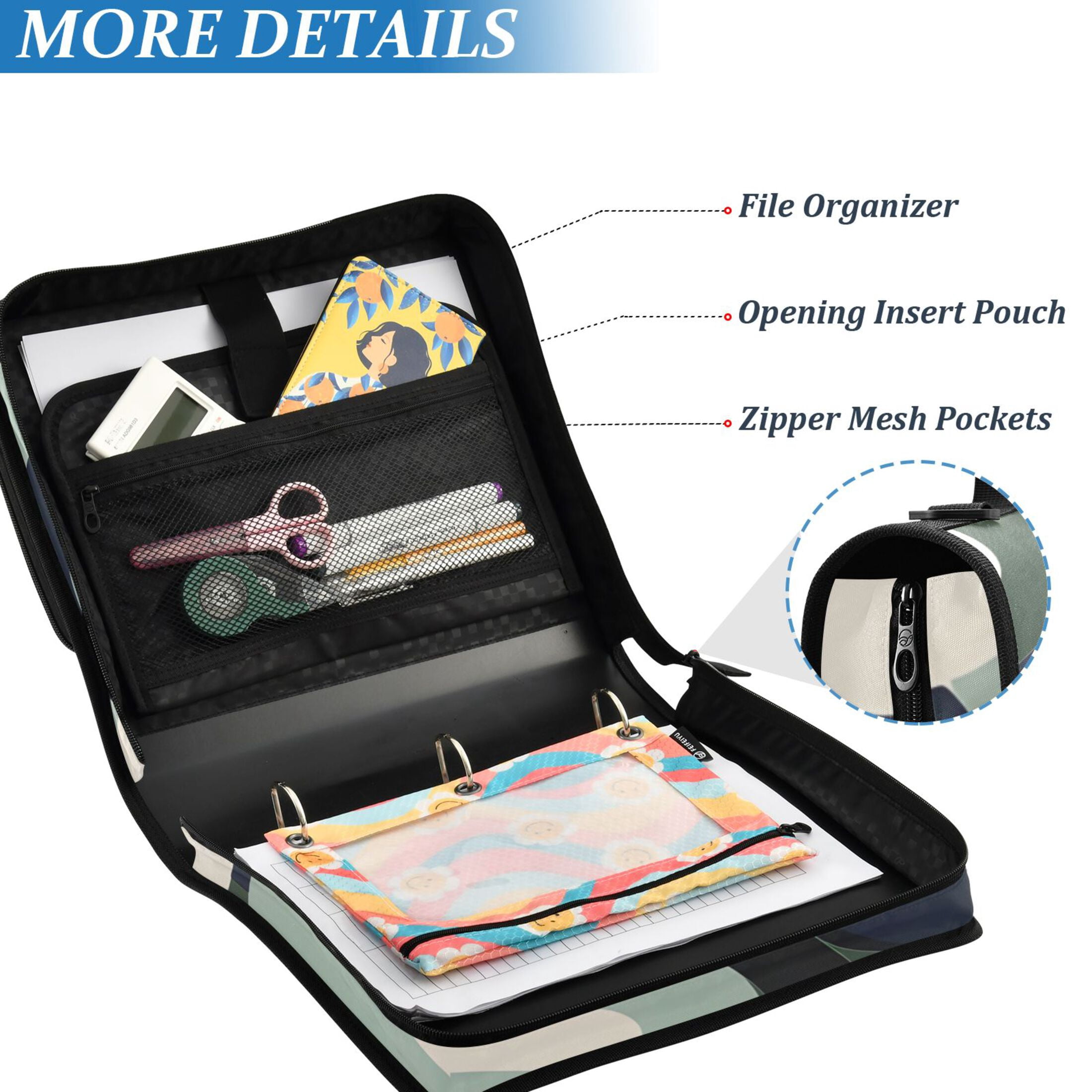 ALAZA Zipper Binder Green Graffiti 3 Ring Trapper Keeper File Folder Organizer Bag