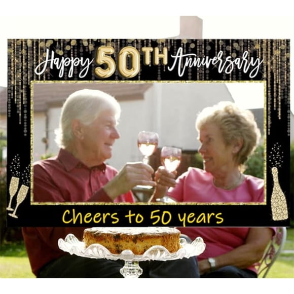 LaVenty 50th Golden Wedding Anniversary Party Photo Booth Props 50th Golden Wedding Anniversary Decoration Cheers to 50s Anniversary Decoration