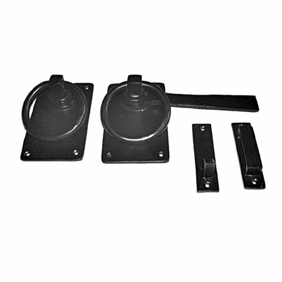 Renovators Supply Manufacturing Pestillo de cerradura de puerta de 6,5 pulgadas. Pestillo de puerta de hierro forjado negro Cerradura de puerta de granero de garaje con accesorios de montaje