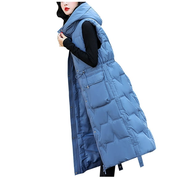 Mrat Veste Sans Manches Décontractée à Capuche & Vestes pour Femmes Poches Mode Dames Gilet Rembourré Veste à Capuche Sans Manches à Fermeture Éclair en Automne et Hiver Manches Longues Imprimé