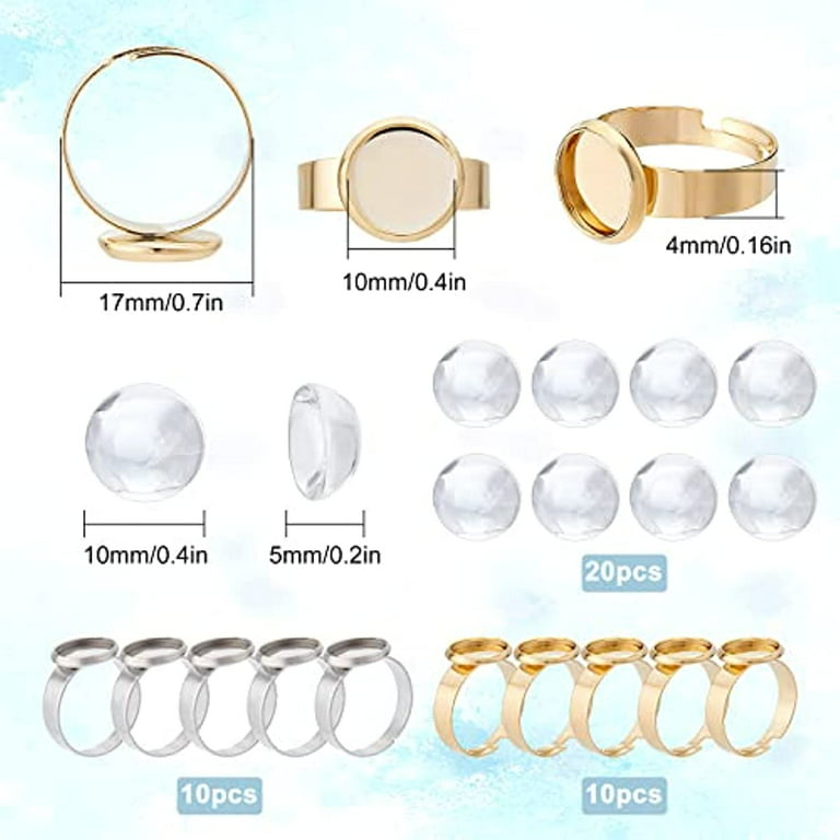 Wholesale UNICRAFTALE DIY Cuff Ring Making Kit Size 6 1/2 Open Cuff Ring  Bezel Tray 304 Stainless Steel Finger Ring Real 18K Gold Plated Cabochon  Ring Bases with Glass Cabochons Domes Set