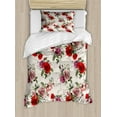 thumbnail image 1 of Rose Duvet Cover Set Twin Size, Nostalgic Romantic Blossom with Feminine Elements Corsage of Love Flowers Bouquet, Decorative 2 Piece Bedding Set with 1 Pillow Sham, Multicolor, by Ambesonne, 1 of 3