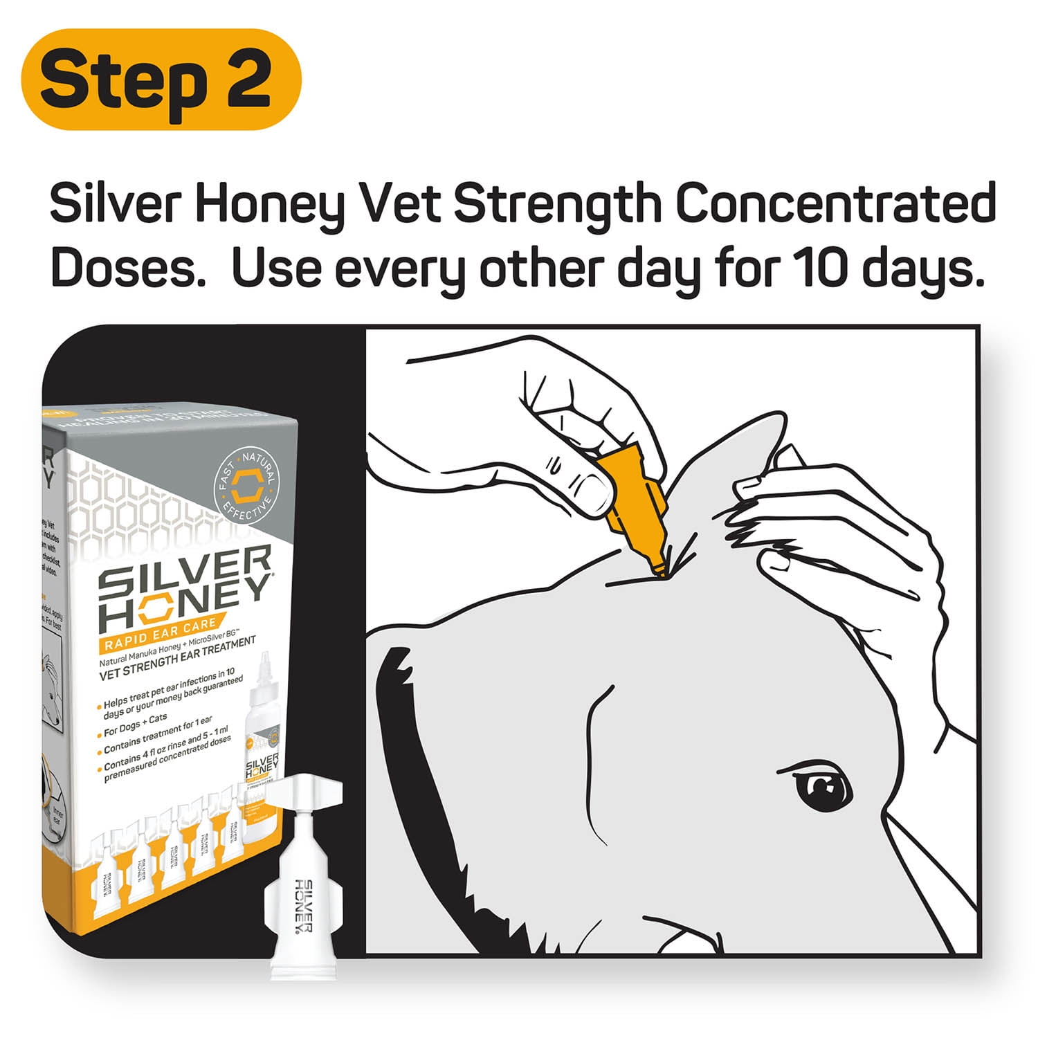 Silver Honey Rapid Ear Care Vet Strength Rinse + Concentrated Doses Treatment Kit for Dogs & Cats