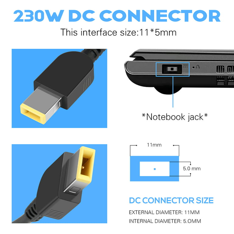 Lenovo ThinkPad 230W Slim Tip AC Adapter ( 4X20E75111 , Lenovo Original  Packaging) for All Slim Tip Connection Models, BLACK