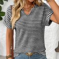 thumbnail image 6 of yunLCZ Casual Tops Discounted Womens Casual Cap Short Sleeve Tops Trendy Summer V Neck Loose Striped Casual Basic T Shirts Tee Blouses Office casual blouse with leggings, 6 of 7