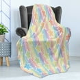 thumbnail image 4 of Star Soft Flannel Fleece Blanket, Rainbow Stars on Colorful Striped Pattern Artwork Abstract Teen Room Playroom Concept, Cozy Plush for Indoor and Outdoor Use, 70" x 90", Yellow Blue, by Ambesonne, 4 of 5