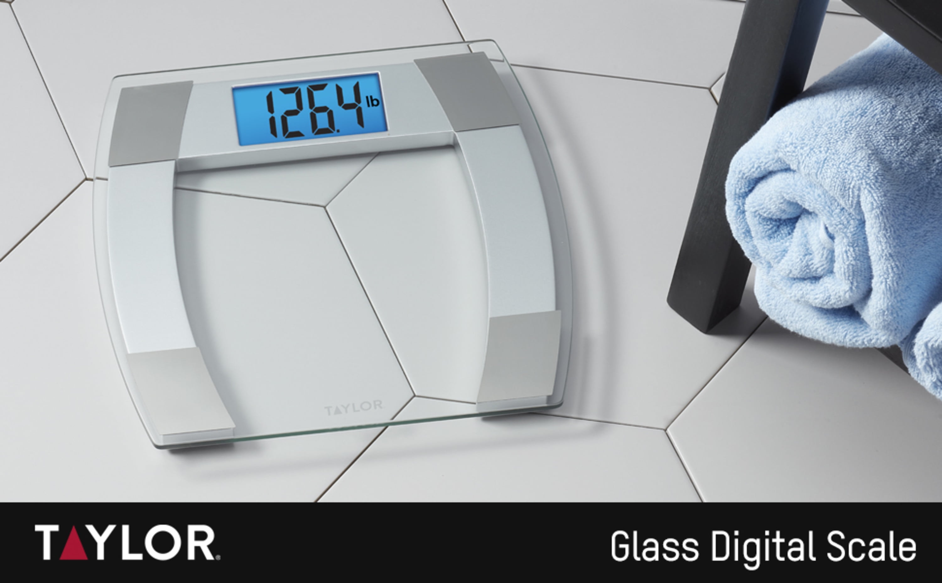Taylor Clear Glass Bathroom Scale with Curved Stainless Steel Accents