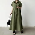 thumbnail image 2 of ZyeKqe Womens Button down Long Shirt Dress Summer Casual Sleeveless Cotton Linen Dress Lapel V Neck A-Line Maxi Dress, 2 of 6