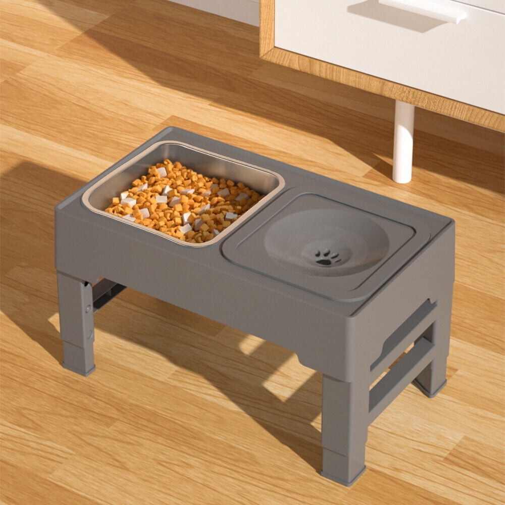 Didog Elevated Adjustable Double Bowl Dog Cat Food & Water Feeder Elevated Raised Stand Feeding
