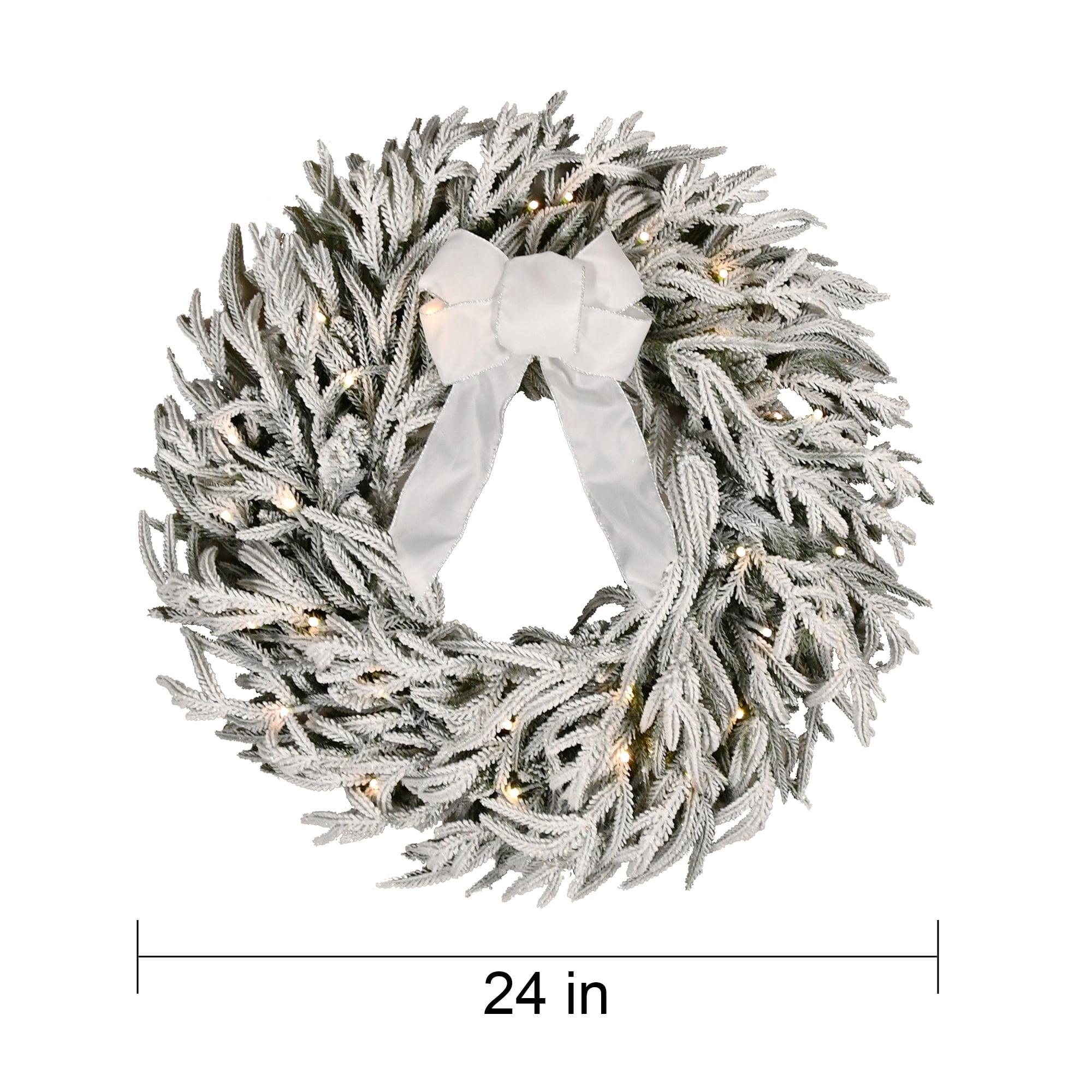 Pre-Lit Battery-Operated Snow-Flocked Hamilton Artificial Christmas Wreath, Green and White, 24", by Holiday Time
