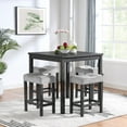 thumbnail image 2 of UHOMEPRO 5 Piece Kitchen Table Set, Industrial Dining Table with 4 Upholstered Stools, Rustic Counter Height Bar Table and Stool Set for 4, Wood Pub Table Set for Kitchen Apartment Bistro, Black+Gray, 2 of 10