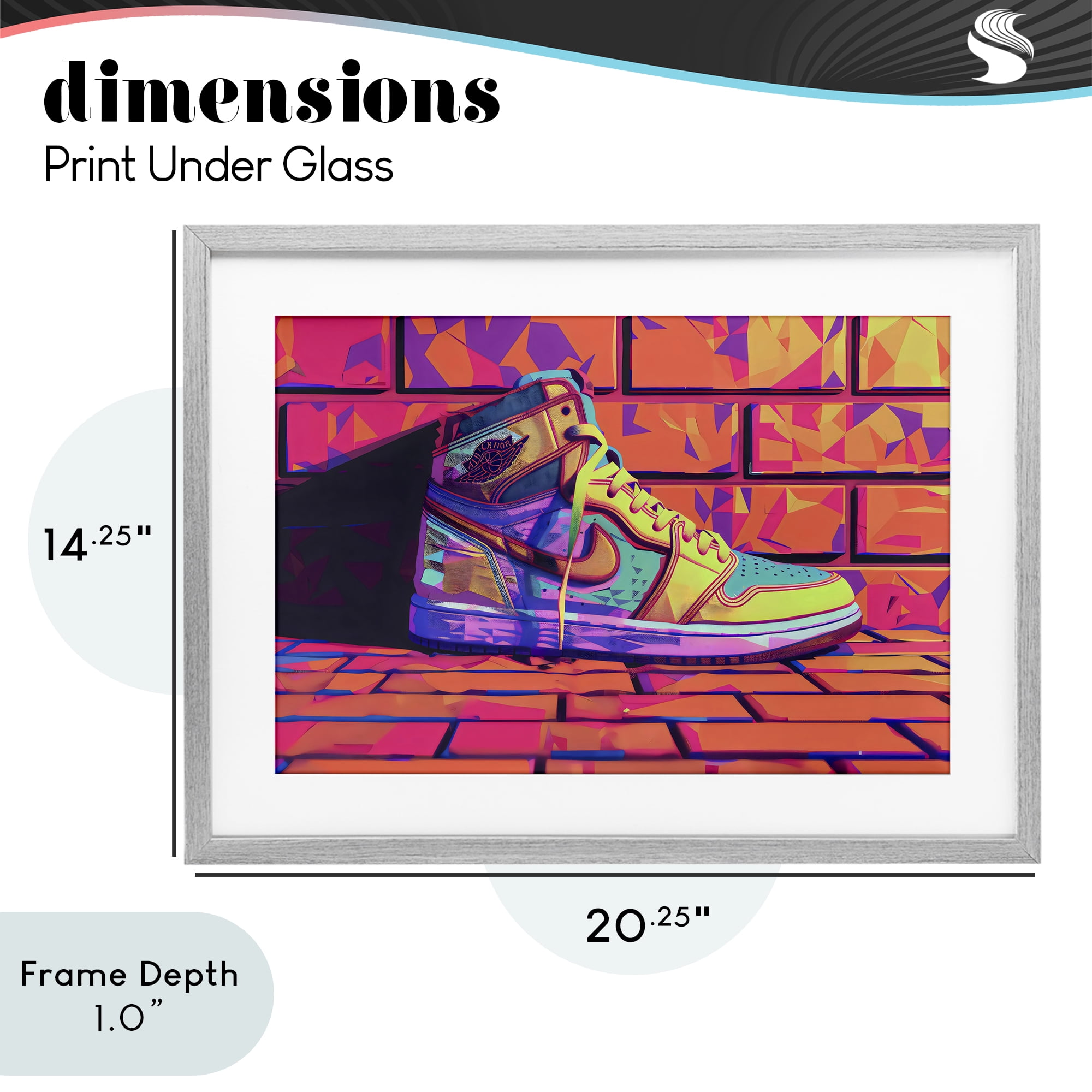 Stupell Industries Sneaker with Vibrant Geometric Hues Gray Framed Print Under Glass, design by Creative Studio