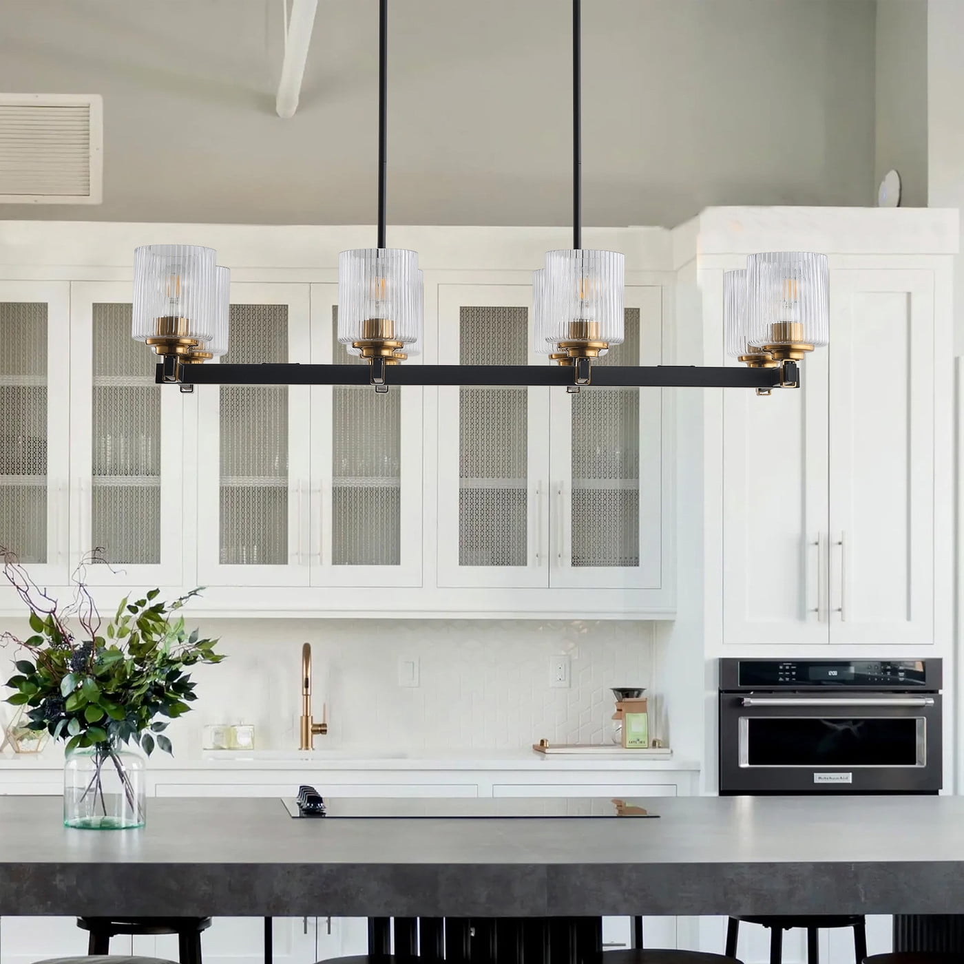 Aiwen 40 In Linear Chandelier Over Kitchen Island, Rustic Industrial 8-Light Pendant Light Fixture