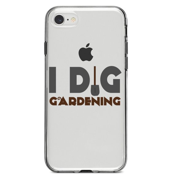 DistinctInk Clear Shockproof Hybrid Case for iPhone 7 8 SE (2020 Model) 4.7" Screen TPU Bumper Acrylic Back Tempered Glass Screen Protector - I Dig Gardening