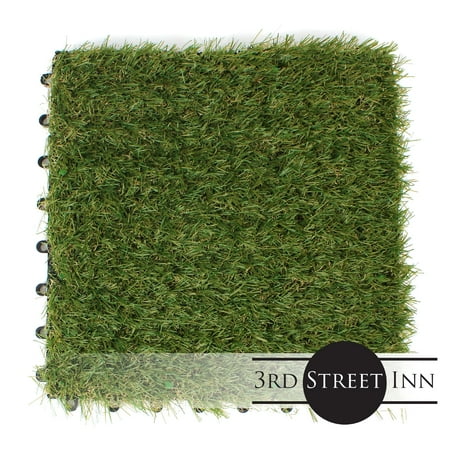 Patio Inn 3rd Street Inn Artificial Grass Tiles - Artificial Turf - Fake Grass Interlocking Patio Tiles - 12