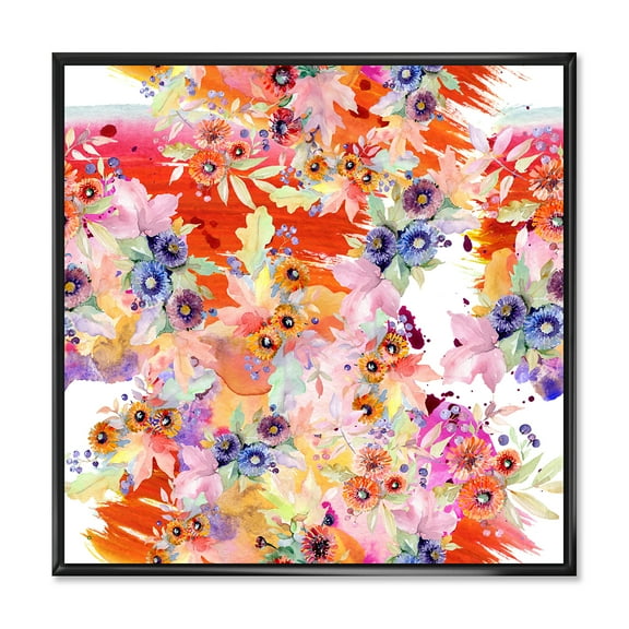 Designart 'Wildflowers and Vibrant Wild Spring Leaves VI' Modern Framed Canvas Wall Art Print