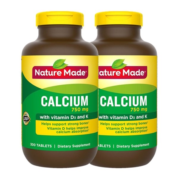2 PACK Nature Made 750mg Calcium Tablets, 300 ct.