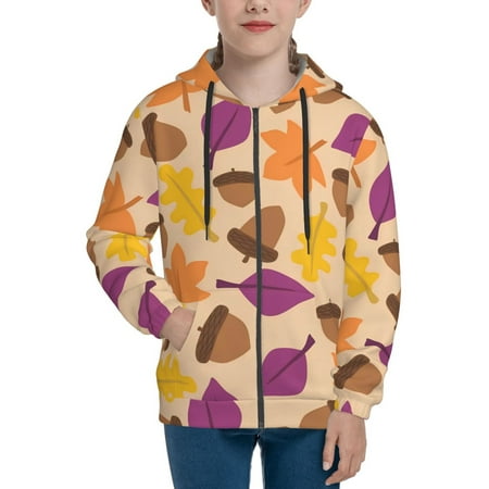 

Hoodies for Women Acorn Autumn Fall Leaf Leaves Long Sleeve Sweatshirt Drawstring Zip Up Hoodie with Pockets Teen Girl Clothes