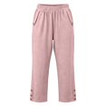 thumbnail image 4 of Capri Pants for Women Straight Leg Elastic Waist Comfy Cotton Blend Lounge with Pockets Pink Loose Cropped Size 2XL, 4 of 6