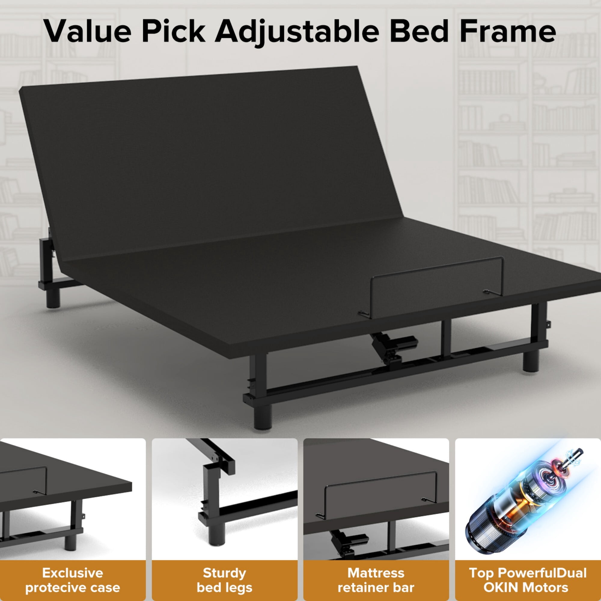 Kosynda Queen Adjustable Bed Frame with Head & Foot Incline, Zero Gravity Electric Bed Base with 4 USB Ports, Wireless Remote, Nightlight, Quiet Motor