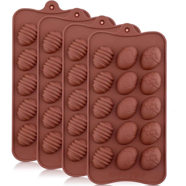 Juego de 4 moldes de silicona 3D para tartas de Pascua para 15 huevos/chocolates, tartas pequeñas/tartaletas, 22 x 10,5 cm