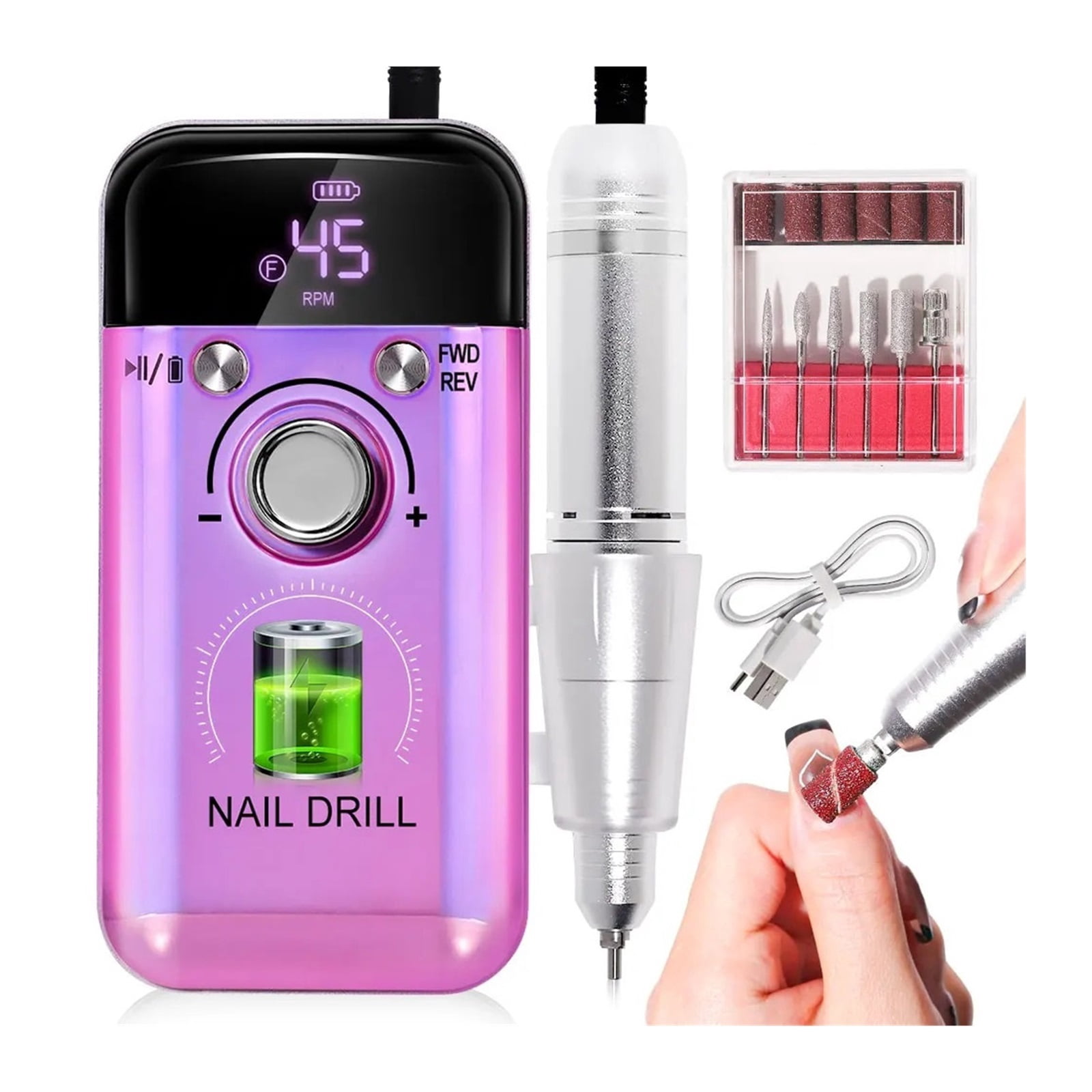 45000RPM Rechargeable Electric Nail Drill Machine Professional Nail Drills for Gel Nails Polish Portable Nail File Manicure Tool