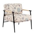 thumbnail image 6 of Leumius Modern Accent Chair with Plush Cushions, Minimalist Metal Frame and Wooden Armrest Design for Living Room Bedroom Office White+Multi, 6 of 9