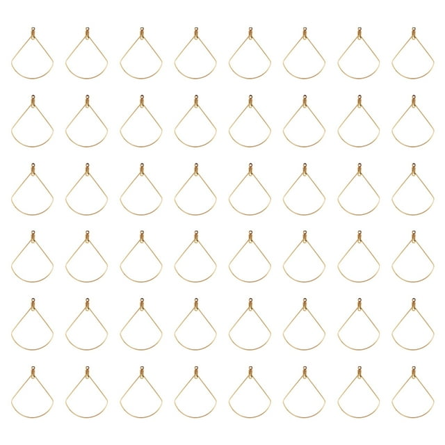 FRCOLOR jewelry making kit 50pcs Chic Double Holes Earring Rings Hanging Pendants Charms DIY Making Material Kit Eardrop Accessory for Woman (Fan Shape, Golden),1.57"X1.18"X0.04"