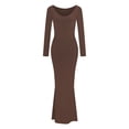 thumbnail image 4 of Vestido largo ajustado sin espalda, de color liso y cuello en V, para mujer: estilo informal y sexy para fiestas, trabajo y vacaciones, 4 of 8