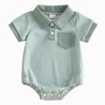 thumbnail image 3 of Baby Onesies Boy Newborn Baby Boy Summer Clothes Short Sleeve Lapel Button Romper Up Loose Fit Plaid Jumpsuit Onesie Boy Outfit, 3 of 7