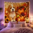 thumbnail image 2 of Happy Puppy with Cornucopia Pumpkins and Candles, Cheerful Rustic Style for Dog Lovers, Harvest Wall Art, Housewarming Gift, Tapestry Wall Hanging for Bedroom and Living Room, 2 of 7