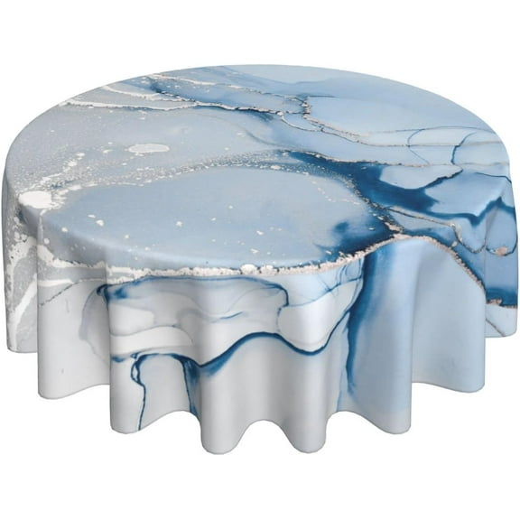 Marble Tablecloth Round 60 Inches Farmhouse Silver and Blue Round Tablecloth Polyester Washable Marble Table Cloth Table Cover for Kitchen Dining Room Picnic Patio Party