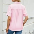 thumbnail image 6 of WCMZJ Womens Button Down Shirt Short Sleeve Dress Shirt V Neck Collared Button Up Summer Tops Work Blouse with Pockets Pink L, 6 of 8