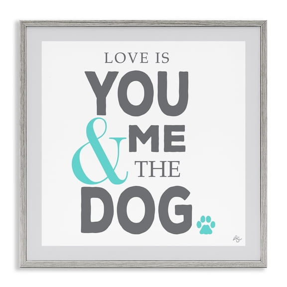 Stupell Industries Modern Love Is You Me & The Dog Phrase Gray Framed Giclee Art, 12 x 12, by K. Kaufman