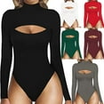 thumbnail image 3 of Summer Savings Clearance Long Sleeve Bodysuit for Women Crew Round Neck Basic Women Clothing Body Suit Tops Leotards for Womens Jumpsuit, 3 of 5