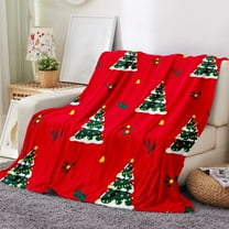 pathside Christmas Throw Blanket, Red Lights Christmas Tree Flannel Blanket Holiday Blanket Warm and Cozy Throws for Bed, Sofa, Home Decor 39.3x27.5 Inch