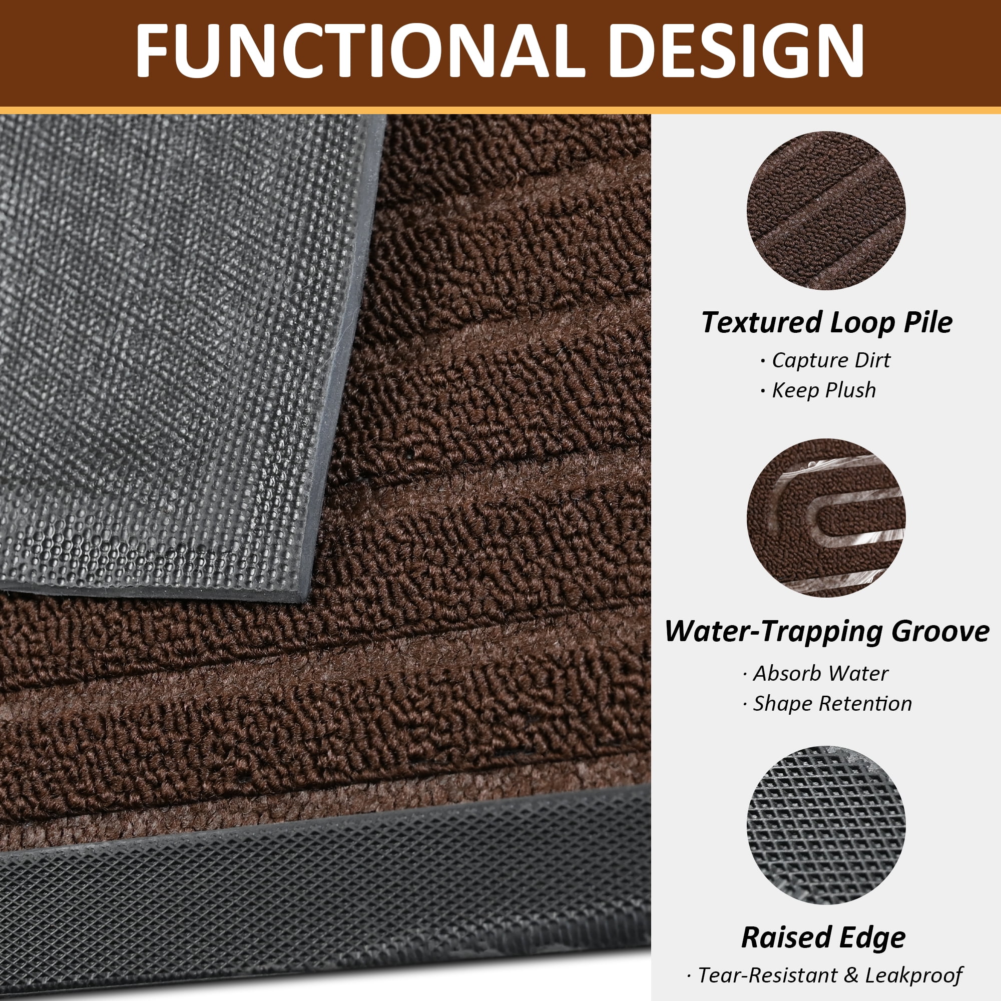 Vaparinckl Outdoor Mat, Non Slip 17"x30" Doormat, Front Door Welcome Mat, Absorbent Rubber, Low Profile Dirt Trapper Indoor Rug For Entryway & Outside Entrance, Brown