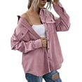 thumbnail image 2 of Musuos Women Juniors Shacket Corduroy Shirt Jacket, Solid Color Lapel Outerwear with Pockets, 2 of 7