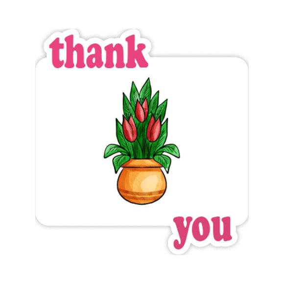 Red Potted Lily Cartoon Art Deco Fashion Thank You Stickers Quote Grateful