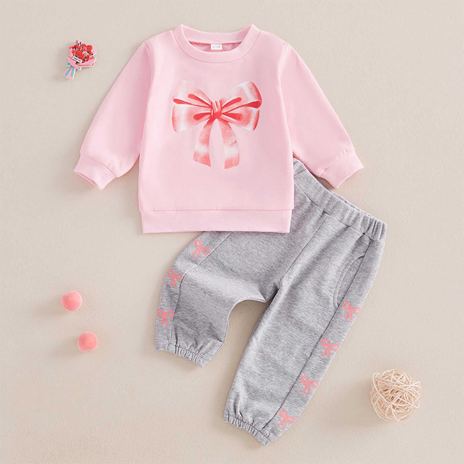 Zshosam Girls Fall Clothes Girls Fall Outfits Fashion Long Sleeve Tops and Wide Leg Pants Girls Clothing Set,Pink 6-12 Months