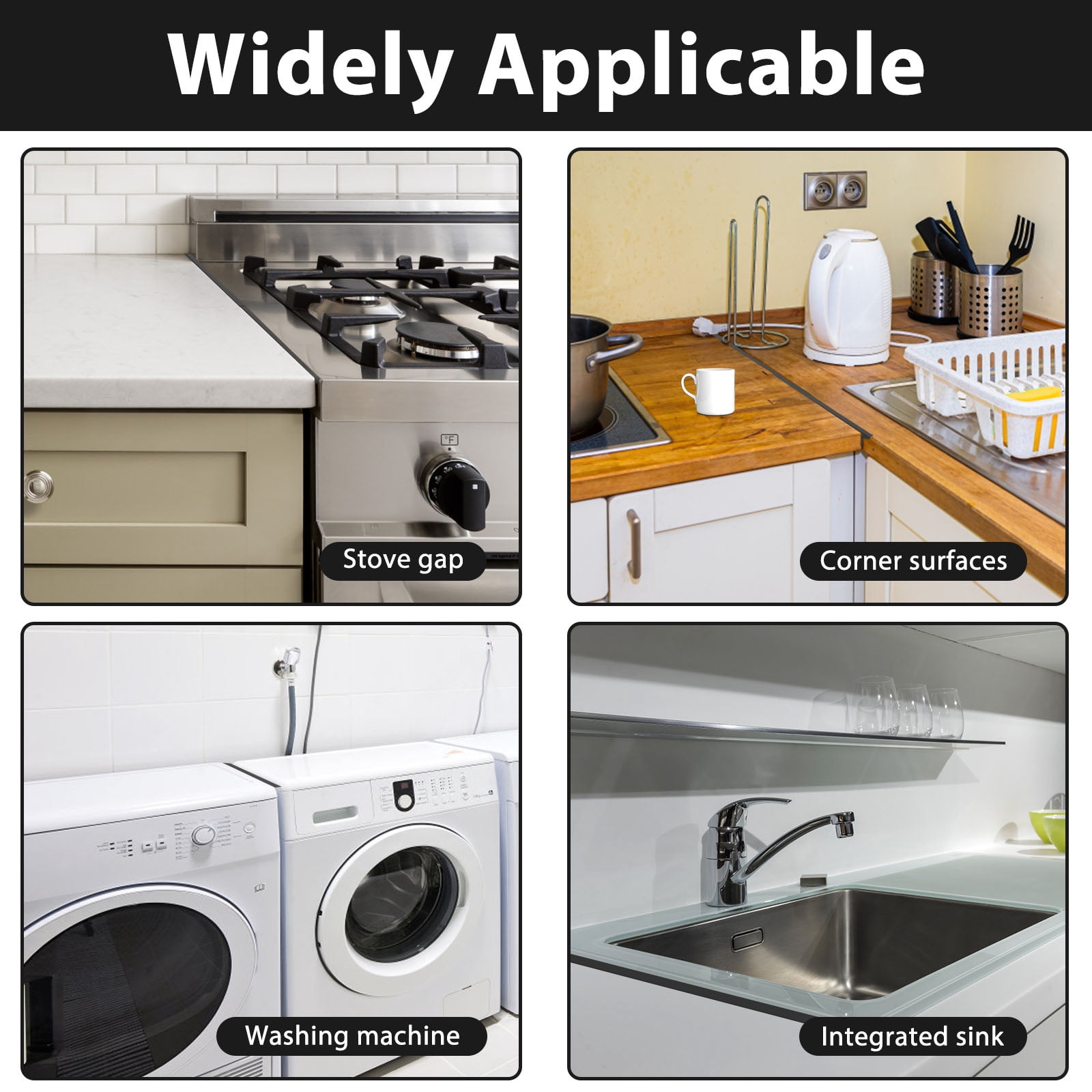 Stainless Steel Stove Gap Covers Stretchable Counter Filler Guard Removable Oven Side Protection (black )