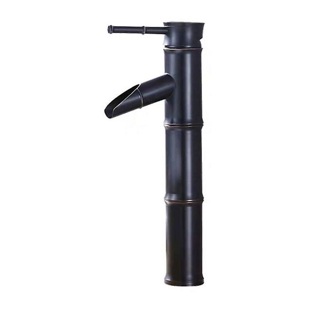 Grifo de bambú para lavabo antiguo, lavabo artístico, grifo de agua fría y caliente, grifo de lavabo de cobre negro