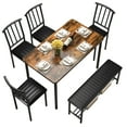 thumbnail image 3 of UHOMEPRO Dining Table Set for 6, Kitchen Table Set with 4 PU Leather Chairs and Bench, Dining Set with Storage Rack for Dining Room, Kitchen and Apartment, Brown and Black, 3 of 10