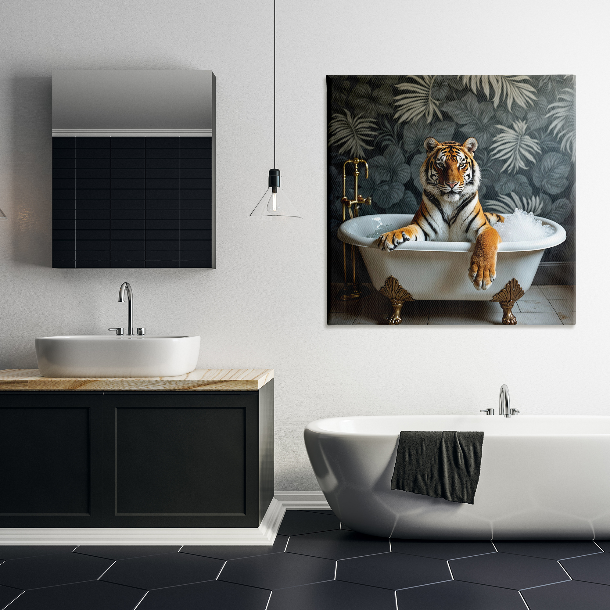 Tiger in Exotic Bubble Bath Canvas Wall Art, design by Lettered and Lined