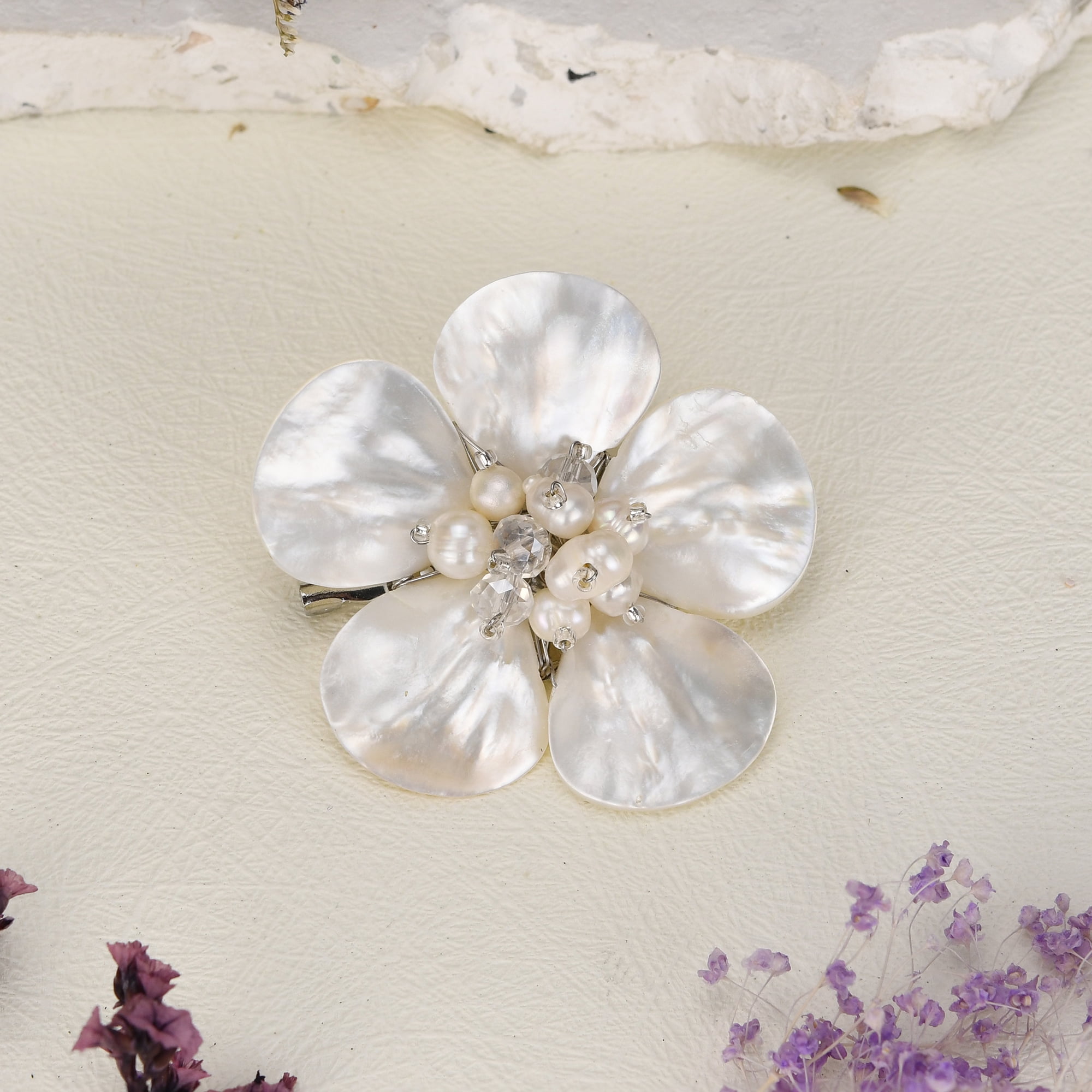 AeraVida Handmade Floral Brooch - Brown Mother Of Pearl, Cultured Freshwater Pearls & Crystal, Elegant Pin 5 thumbnail image