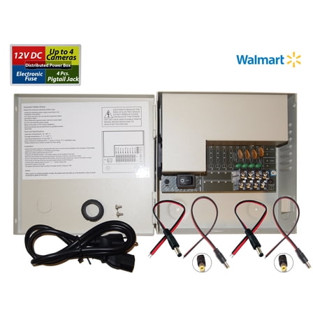 Evertech 4 Channel Port 12 Volt DC Output CCTV Power Supply Distributed Box for Security Camera with 4 Pcs. DC Male Pigtail