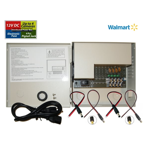 Evertech 4 Channel Port 12 Volt DC Output CCTV Power Supply Distributed Box for Security Camera with 4 Pcs. DC Male Pigtail