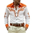 thumbnail image 2 of Mens Dress Shirts Western Cowboys Print Long Sleeve Button Lapel Top Casual Carnival Classic Comfortable Shirt for Men Orange XXXL, 2 of 4