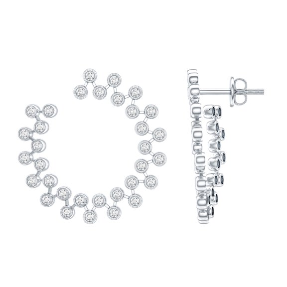 Rosec Jewels Lab Created Diamond Circle Stud Earrings (Ef-Vs Quality) - Bezel Diamond Earrings with Screw Back, 925 Sterling Silver
