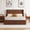 Walnut+curved bedheadboard+queen, variant on Queen Platform Bed Frame with 44" Tall Corrugated Wave Wood Headboard, Modern Minimalist Bed, Sturdy Slat Support, No Box Spring Required,Walnut